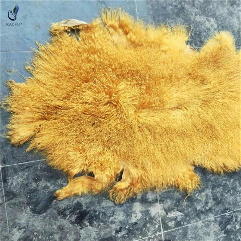 Long Hair Curly Real Mongolian Tanned Sheep Fur Pelt for Garment Use