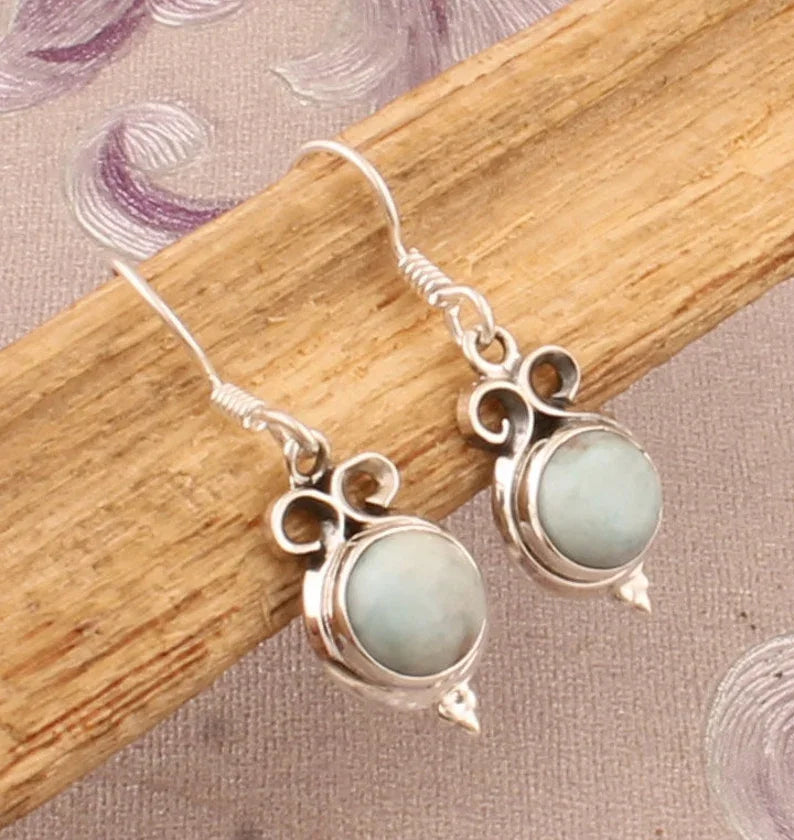 Hot Selling 2025 925 Sterling Silver Hoop Earrings with Larimar Round Gemstone for Weddings at Wholesale Price