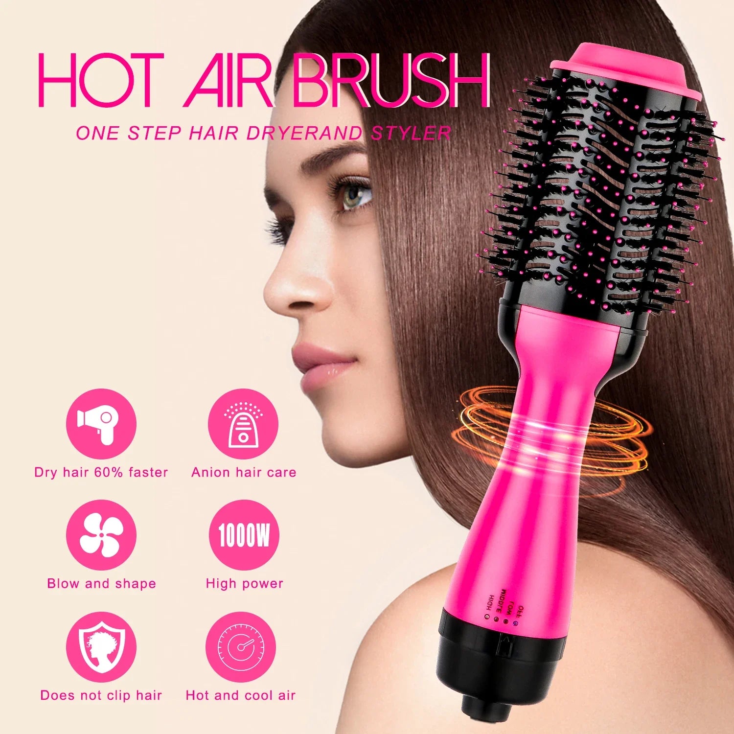 One Step Hair Dryer and Styler Hot Air Comb Hair Dryer With Comb