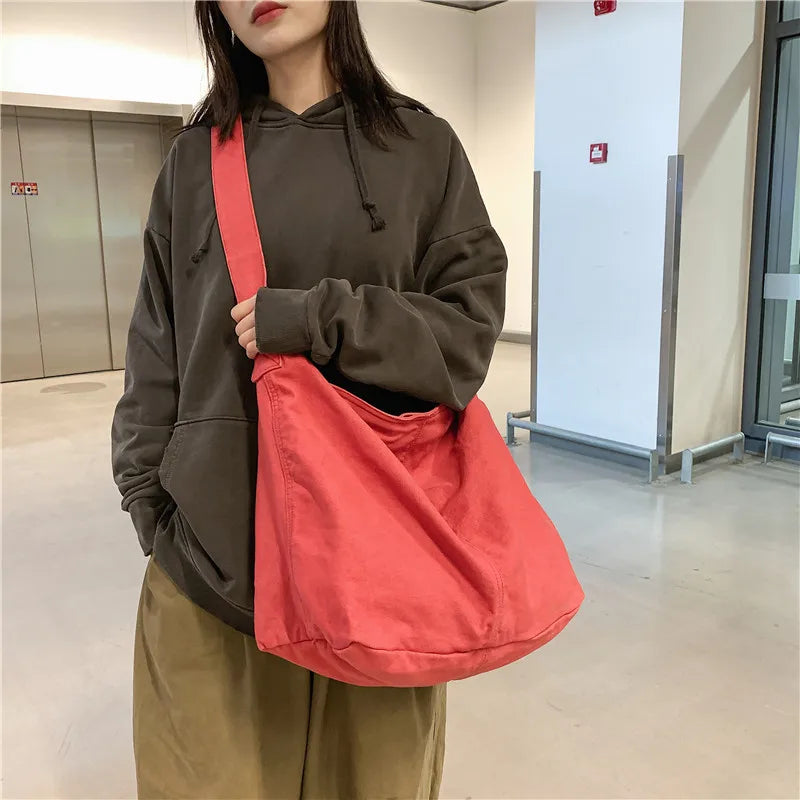 HOCODO New Bags for Women 2022 Canvas Shoulder Bag Fashion Large Capacity Handbags Female Casual Travel Bags Soft Crossbody Bags