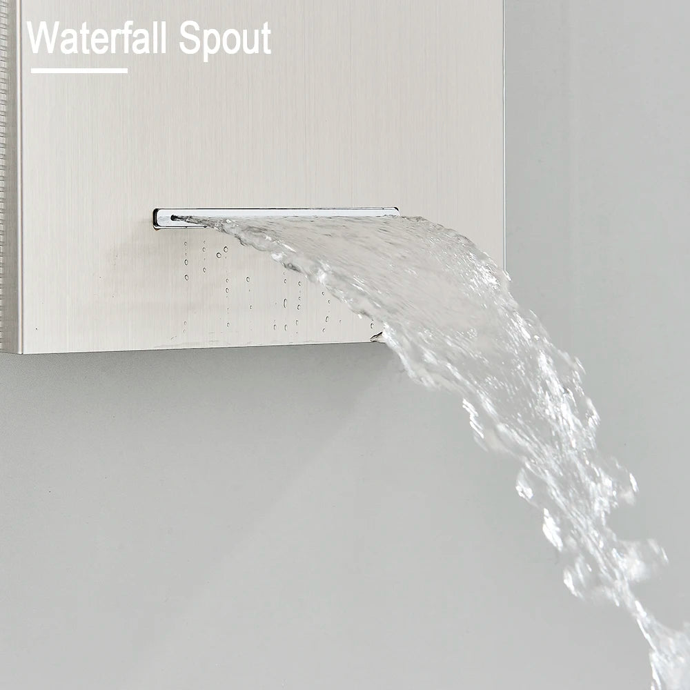 LED Shower Panel Waterfall Rain Digital Display Shower Faucet Set SPA Massage Jet Bathroom Column Mixer Tap Tower System