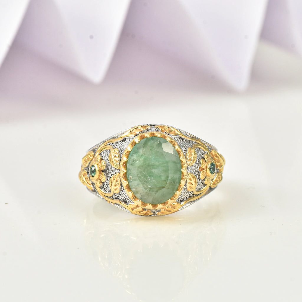 Rainbow Moonstone Ring 925 Sterling Silver Gold Plated Vintage Floral Handmade Designer Gemstone Jewelry Women Moku Jewellery