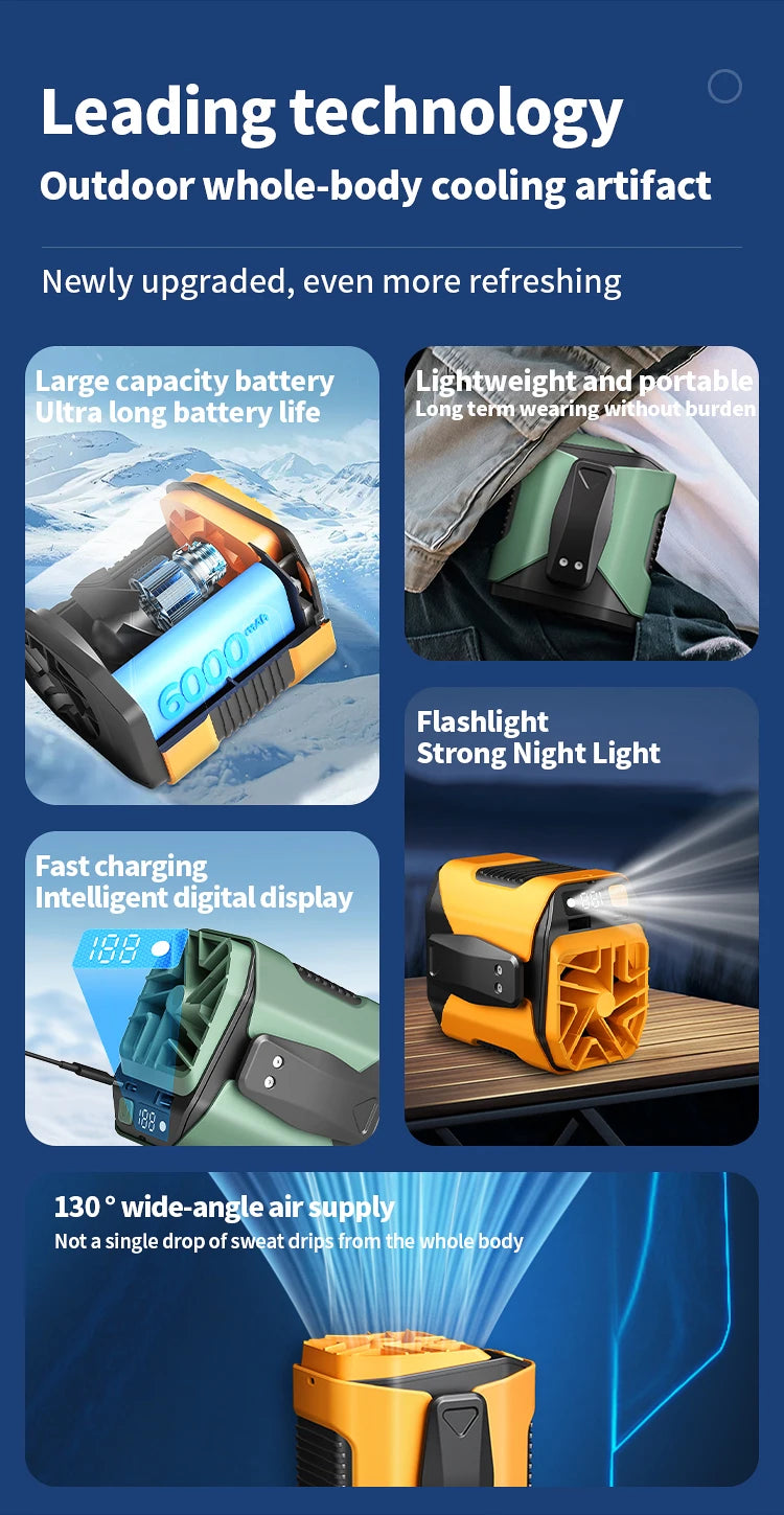 Portable 5000mAh LED Display Mini Waist Clip Fan Hotel & Household Use Battery Powered Cooling Neck Belt Fan