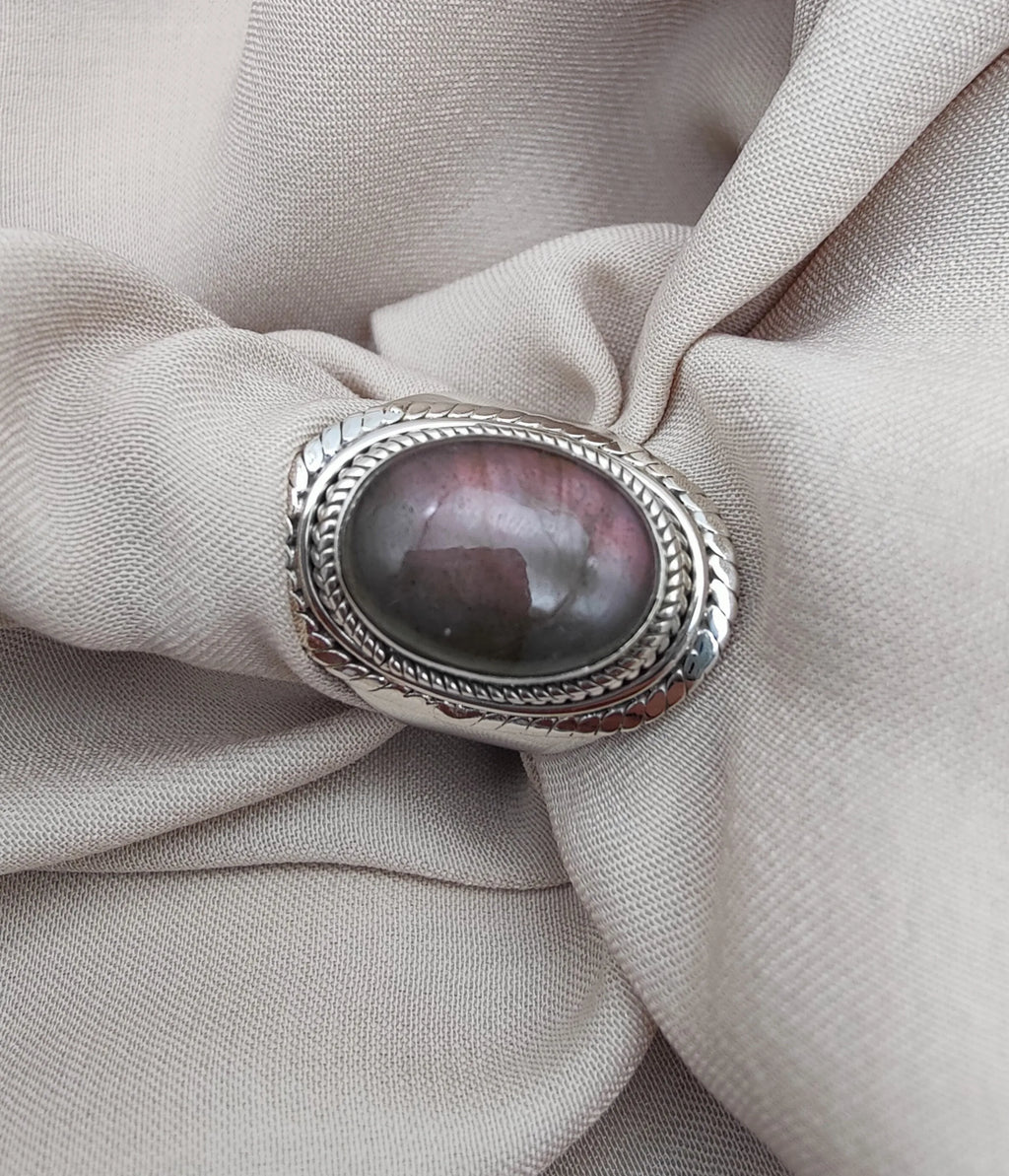 Natural Labradorite Gemstone Ring 925 Sterling Silver Handmade Oval Prong Setting Third Party Certified Wedding Party Jewelry