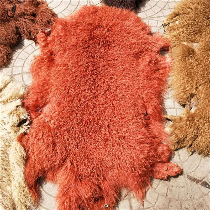 Long Hair Curly Real Mongolian Tanned Sheep Fur Pelt for Garment Use