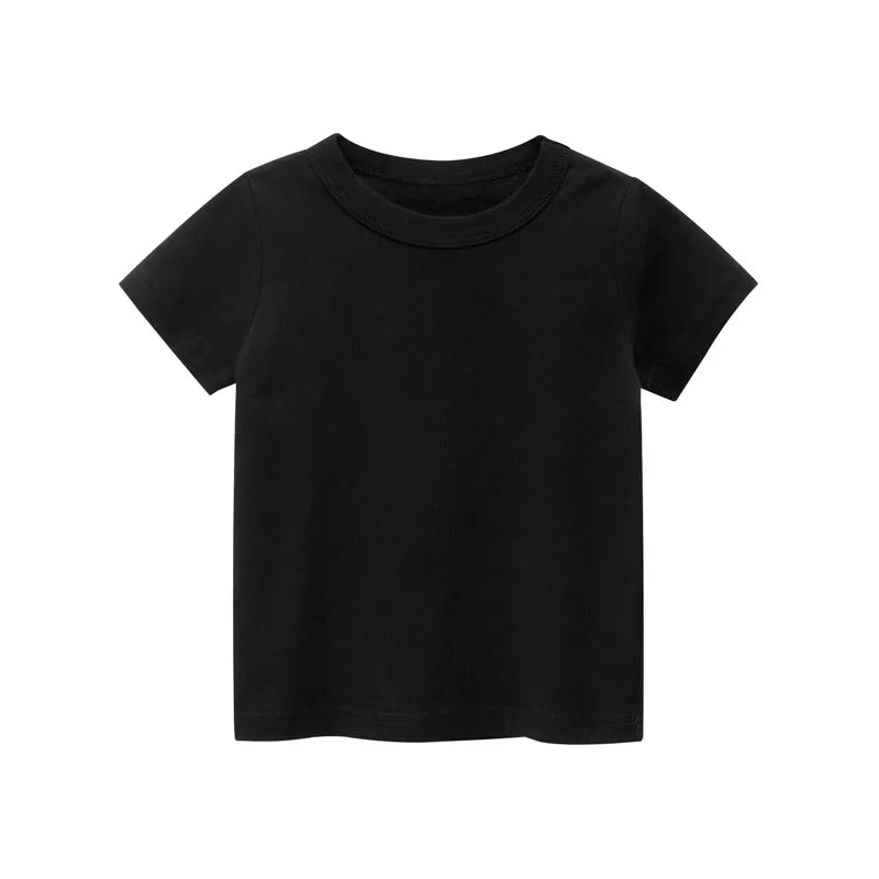 2026 Summer Girls Boys Solid T-Shirts Clothes 100% Pure Cotton Short Sleeve Yellow Red Green Kids UnderShirt Bottomming Clothing