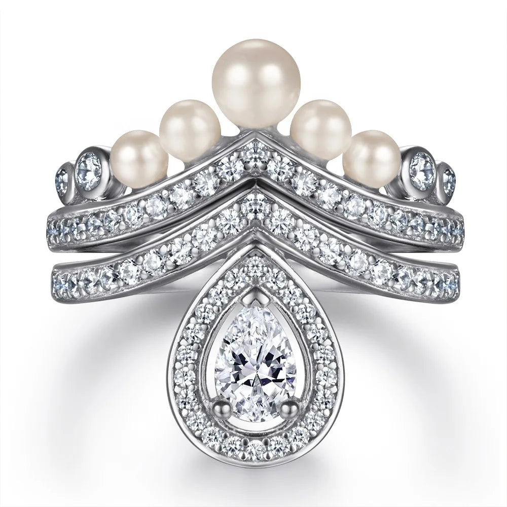 Wedding Ring Set Three-Piece Heart Pattern Engagement Jewelry Women's S925 Sterling Silver Rings