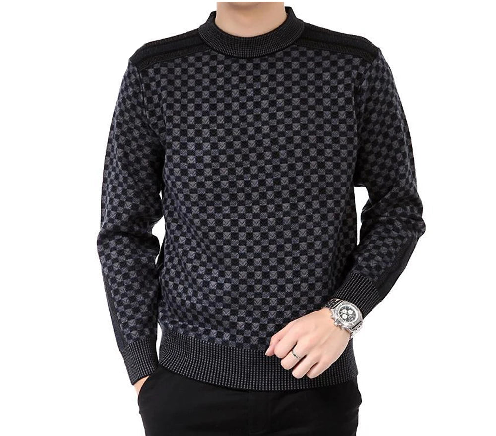 Autumn Winter Men's Warm Sweater Casual O-Neck Thick Cashmere Turtleneck Pullover Men Classic Plaid Sweaters Knitwear Clothing