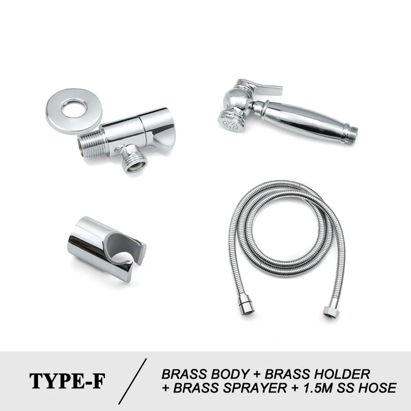Shower Douche Toilet Bidet Sprayer Kit Chrome Polished Brass Bathroom Wall Mount Single Cold Valve Handheld Bidet Shattaf Set