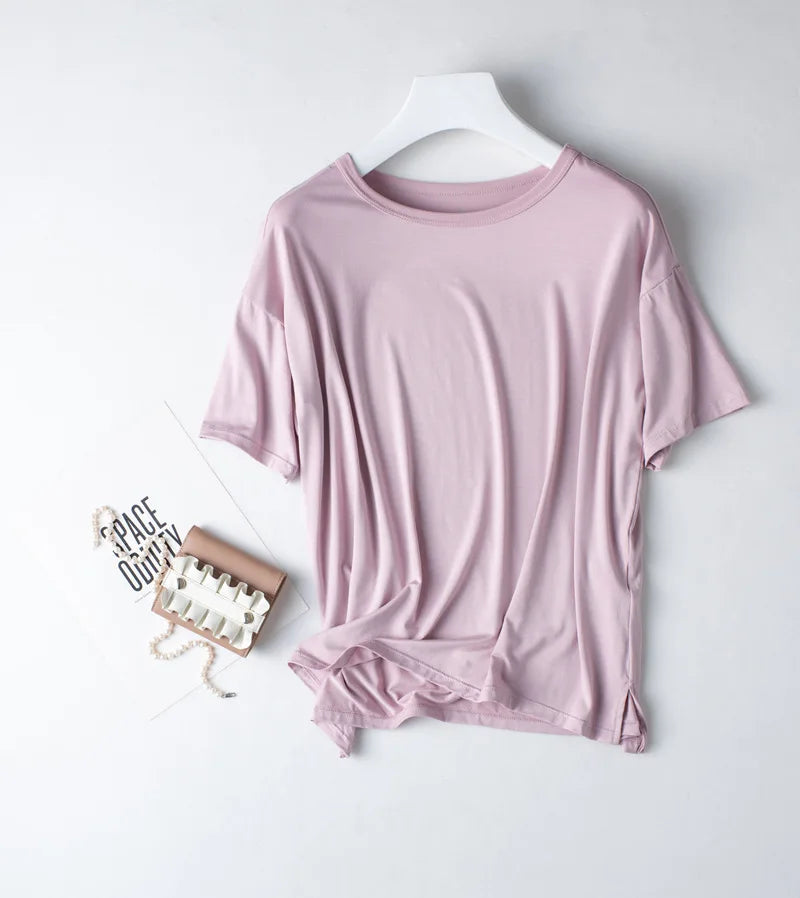 2026 Summer New Pajama Set Women's Modal Short Sleeve Shorts Two Piece Set Ladies Solid Loose Large T-shirt Homewear Women Shirt