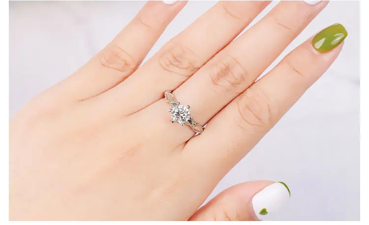 Wholesale Jewelry Women Gra Certificate Cut VVS Diamond Moissanite Engagement Wedding Set 925 Sterling Silver Adjustable Rings