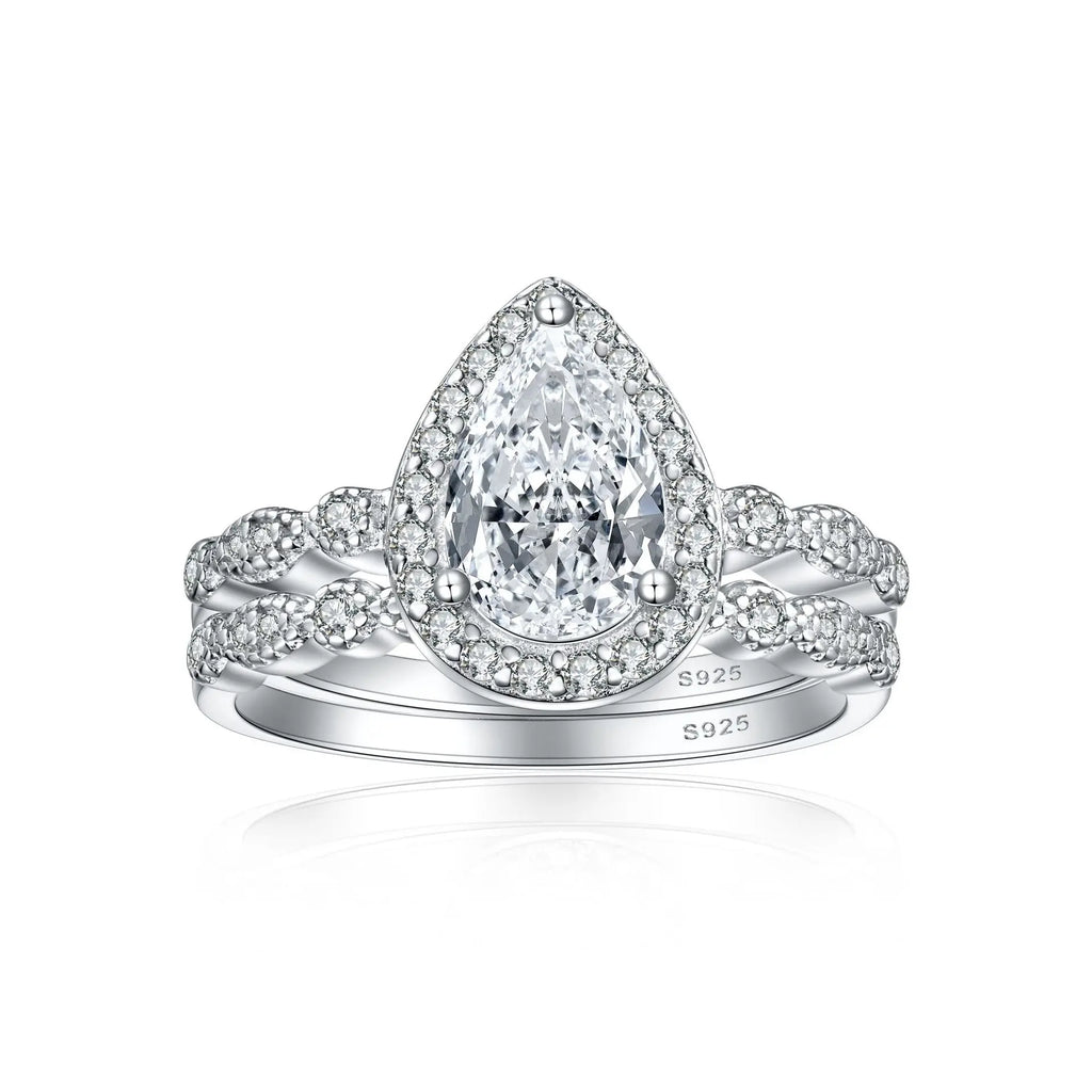 Wedding Ring Set Three-Piece Heart Pattern Engagement Jewelry Women's S925 Sterling Silver Rings