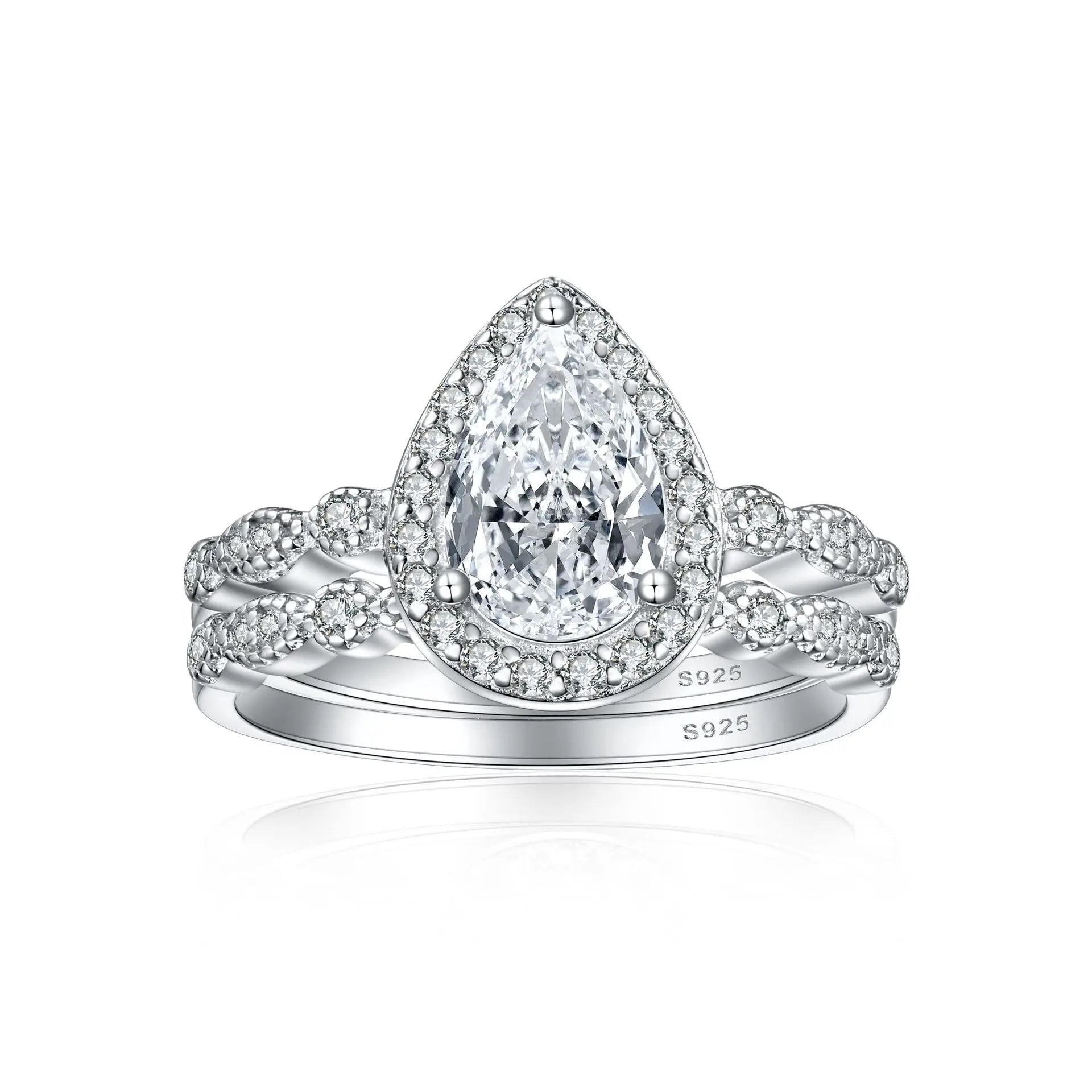 Wedding Ring Set Three-Piece Heart Pattern Engagement Jewelry Women's S925 Sterling Silver Rings