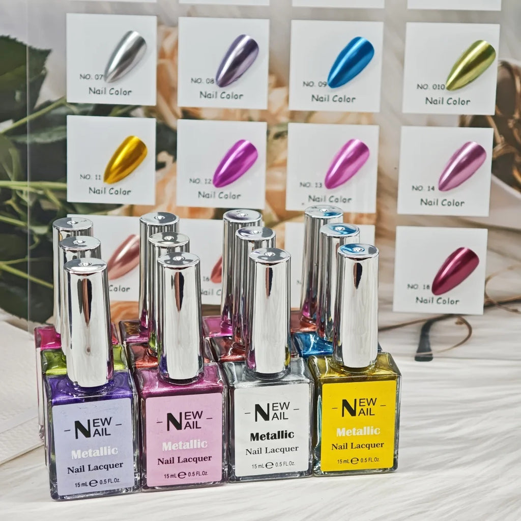 New Fantasy OEM Private Label Metallic Air Dry Nail Polish 12 Colors Set Vegan Attractive Regular Mirror Effect Nail Lacquer Kit