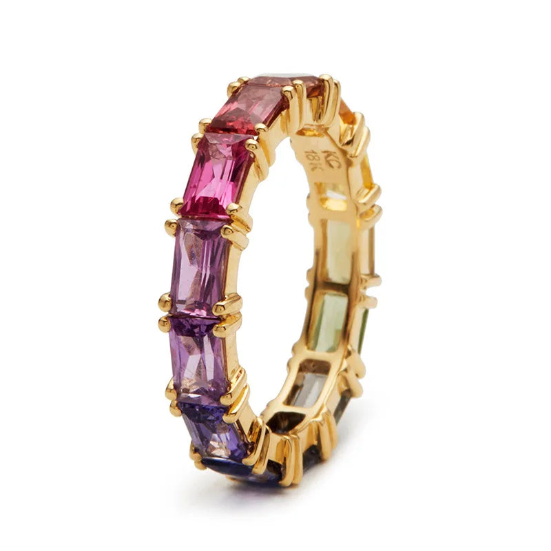 Exquisite Trendy Rainbow Colors Zircon Women Ring Temperament Geometric Ring New Jewelry Fashion Rings