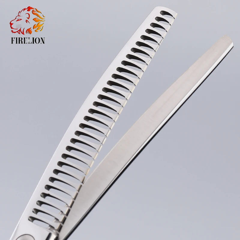 FIRELION 7.5 Inch High Quality Profession Pet Grooming Scissors Dog Chunker Shark Teeth Curved Thinning Scissors
