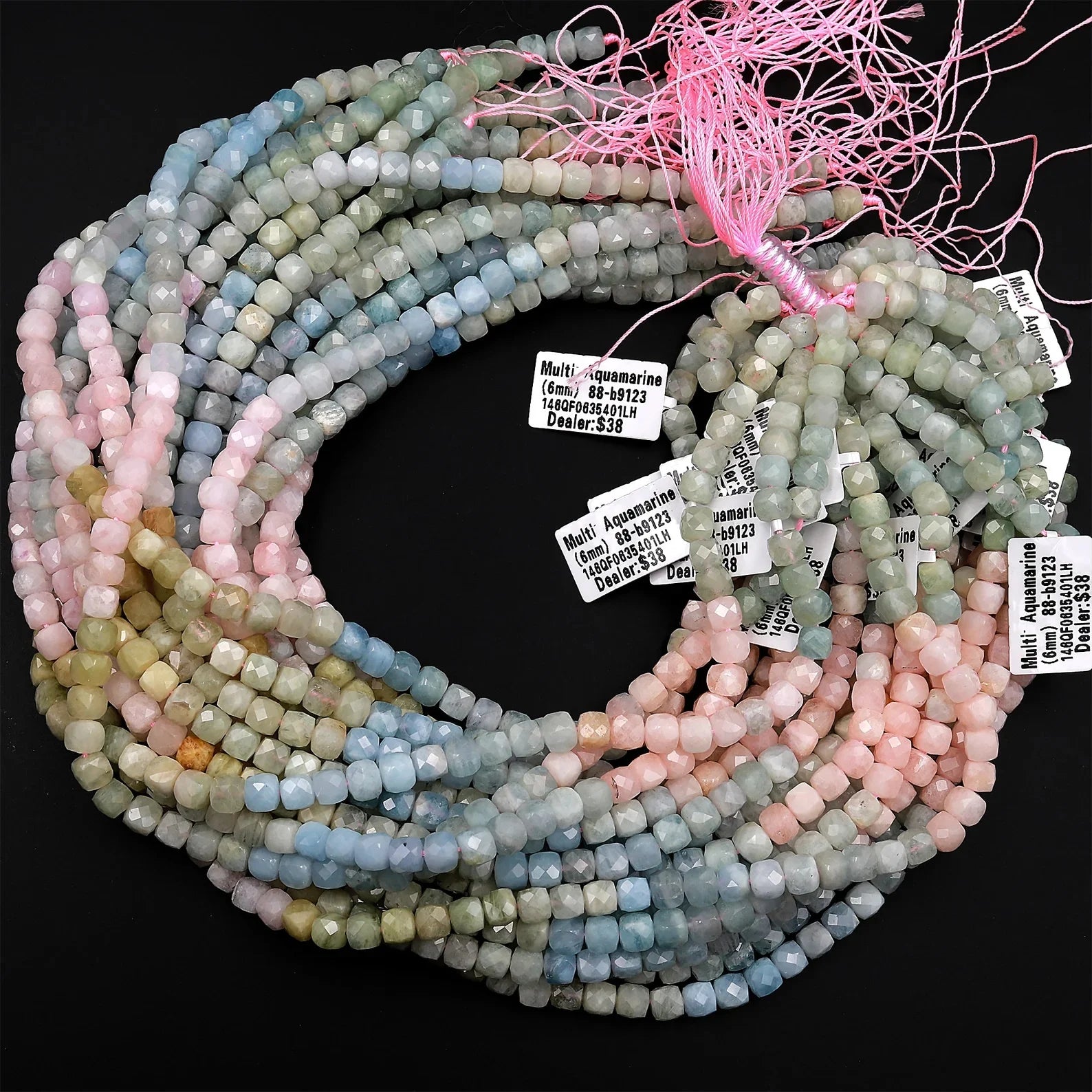 Great Gems Natural Multicolor Blue Aquamarine Pink Morganite Faceted 4mm 6mm Brilliant Cut Ball Beads Casual Unisex Necklace