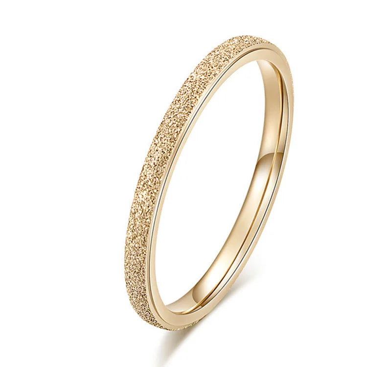 Scrub Glitter Rings Stainless Steel Fashion for Women Simple 2MM/3MM/5MM Width 14K Gold Color Engagement Eternity Band Rings
