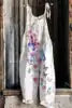 S-3XL Summer Women's New Sweet Small Fresh Print Retro Wide Leg Jumpsuit Printed Floral Cami Jumpsuit