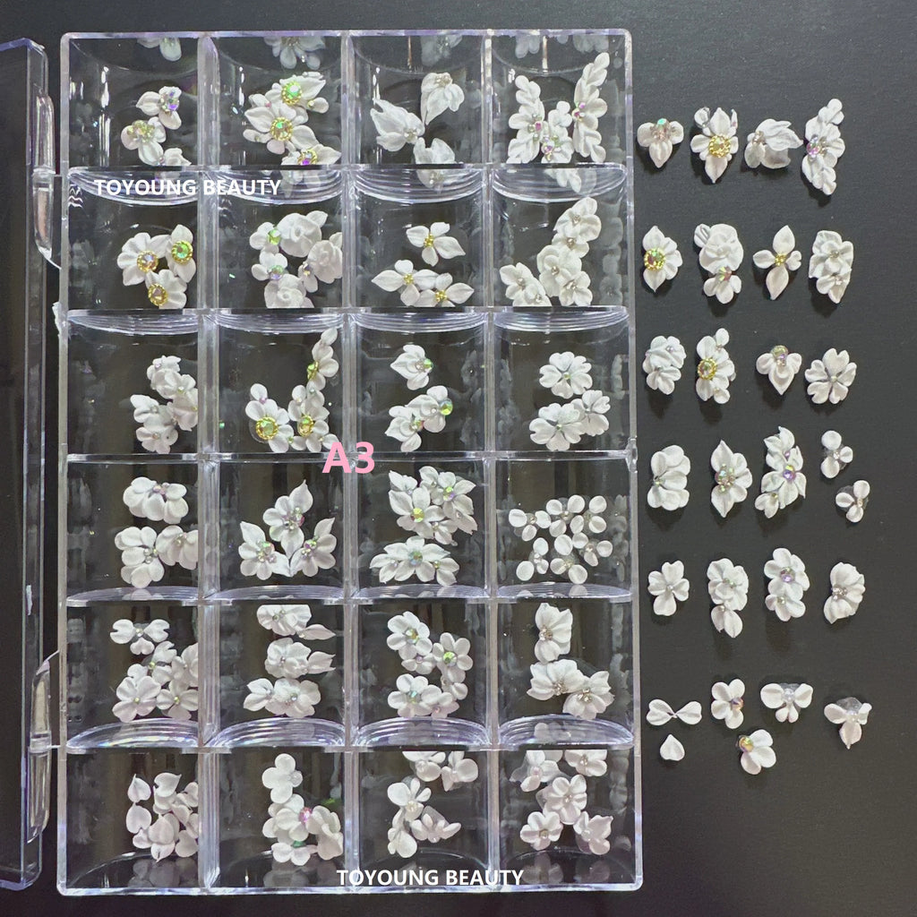 TOYOUNG 100pcs Per Tray Cheap Price Box Kawaii Handmade Nail Art Charms Christmas Decoration Stickers 3D Acrylic Nail Flowers
