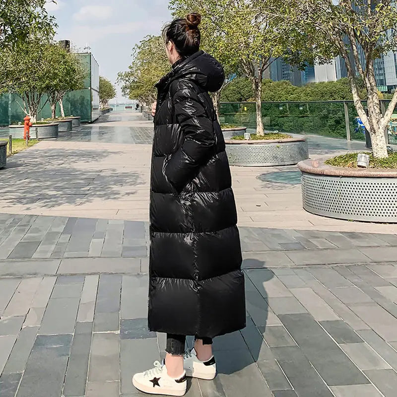 2026 New Thicken Snow Parkas Fashion Windproof Glossy Down Cotton Hooded Women Jacket Winter Loose Long Coat 4XL Ladies Outwear