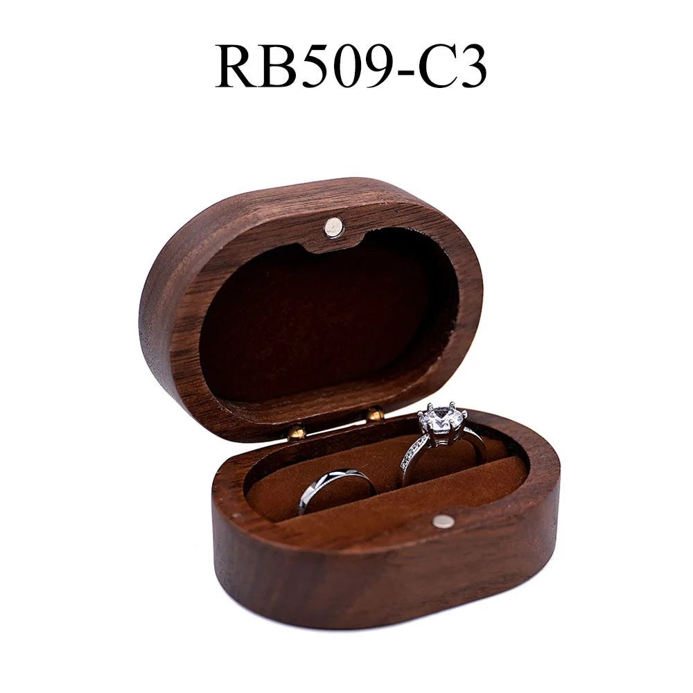 Luxury Customized Logo Engraved Your Name Natural Walnut Jewelry Storage for Rings Necklace Earrings Wooden Gift Box