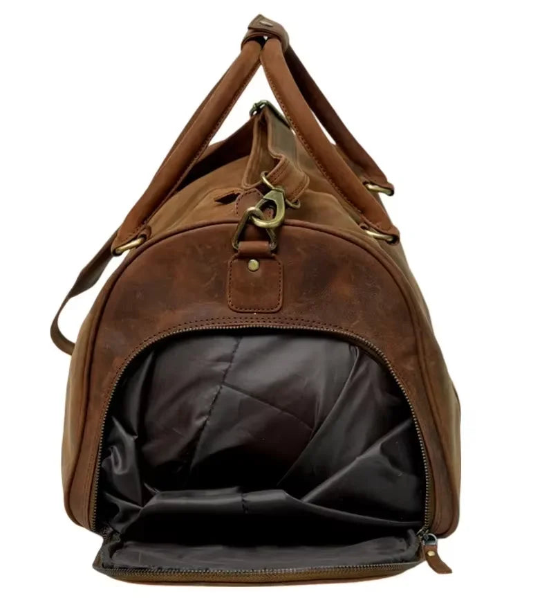 WRIZA Genuine Leather Weekender Bag Vintage Travel Duffel Bag Durable Handmade Overnight Bag Premium Mens Fashionable Carry Bag