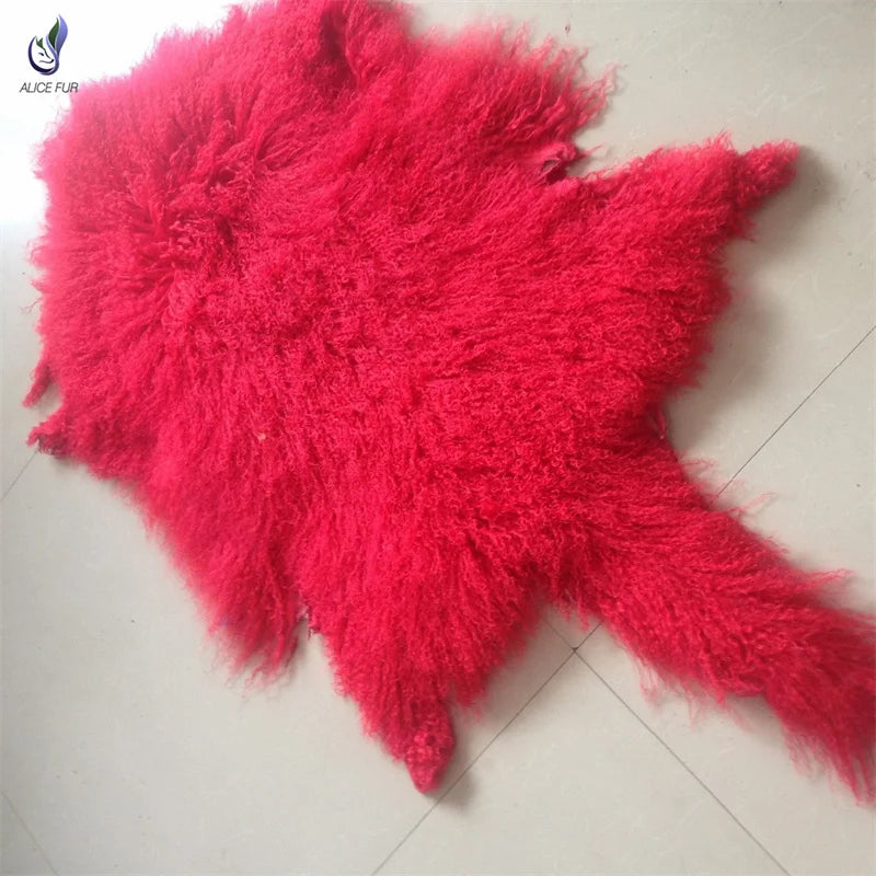 Long Hair Curly Real Mongolian Tanned Sheep Fur Pelt for Garment Use