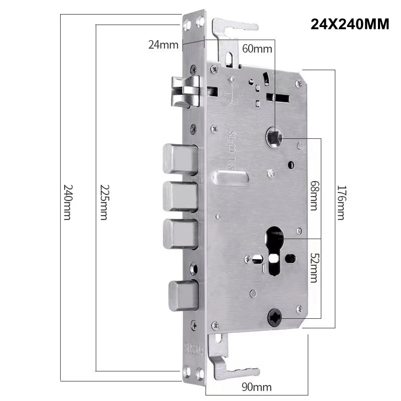 6068 304 Stainless Steel Security Door Lock Body With Hook Internal Gear Structure Anti Stuck for Smart Fingerprint Lock