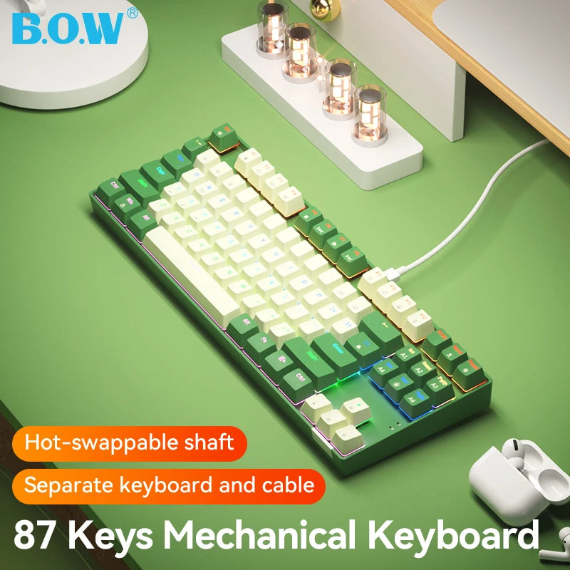 BOW New Arrival Hot Swap Ergonomic ABS Keycaps USB Type-c Wired Gaming Mechanical Keyboard for Computer Laptop