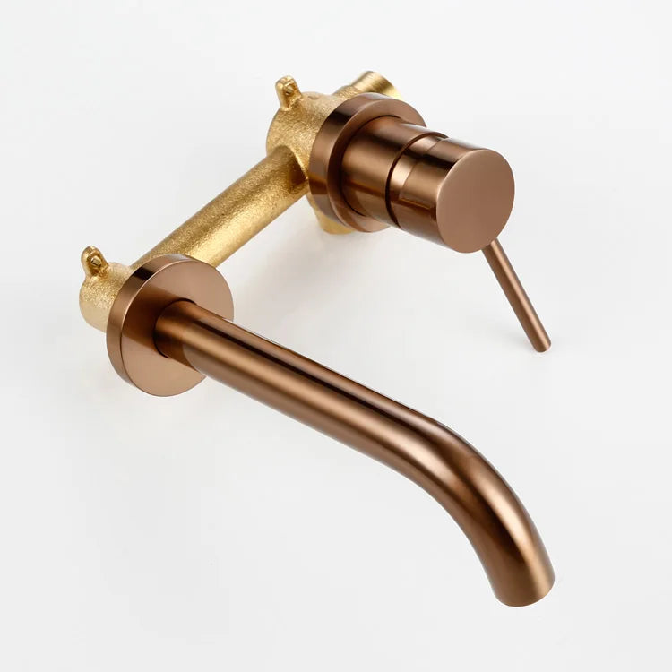 Wall Mounted Spout Basin Faucet Solid Brass Brushed Rose Gold Bathroom Bathtub Shower Mixer For Lavatory Sink Brushed gold Taps