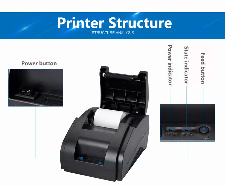 High-Quality 58mm Thermal Printer Bill Receipt Machine with 90mm/s Printing Speed USB Interface for Wholesale