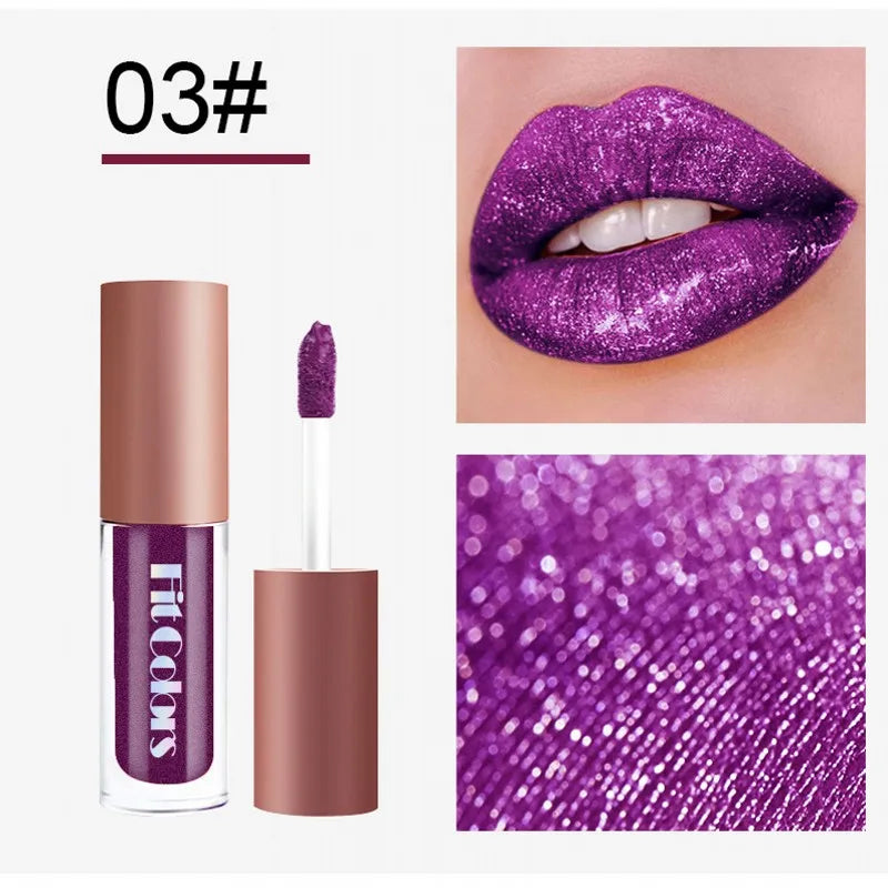 4Pcs/Set Metallic Lip Gloss Pearly Diamond Fine Glitter Matte Moisturizing Waterproof No-stick Cup Lip Glaze Liquid Lipstick Kit