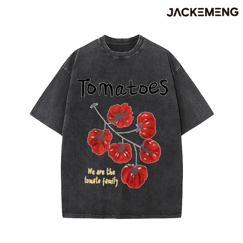 Oversized Washed Retro Food Themed Streetwear Print Tshirt USA Stock Wholesale Y2K Casual Tee