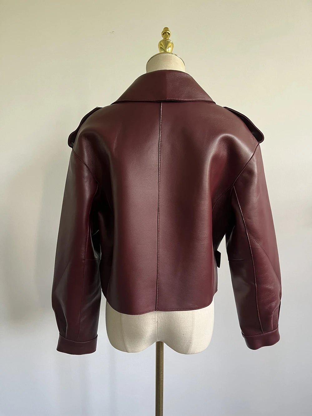QC20003 New Burgundy Waterproof Casual Leather Jacket Genuine Leather All Seasons