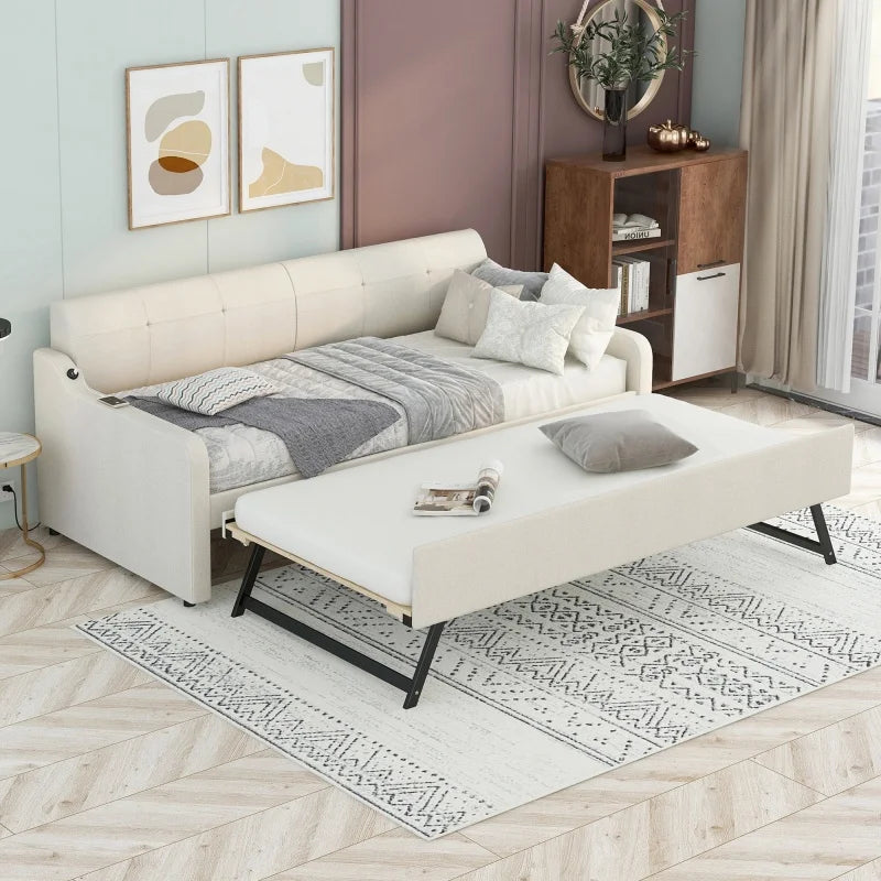 Modern Single Daybed Sofa Bed Twin Size Upholstery Daybed With USB Charging Design