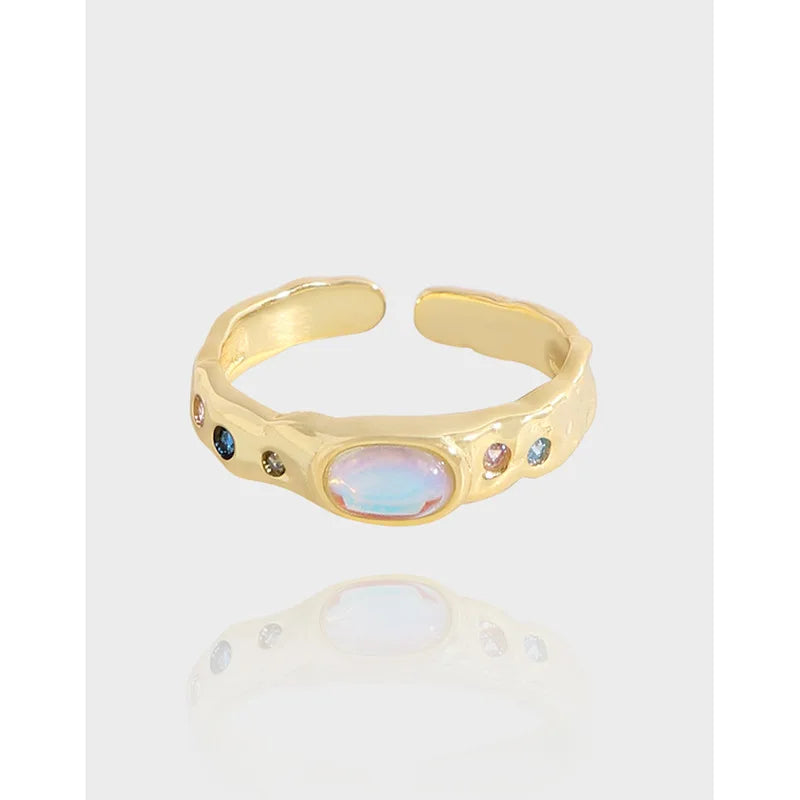 Wholesale 925 Sterling Silver Moonlight Oval Round Stone Colorful Zircon Wedding Rings for Girls Fine Jewelry