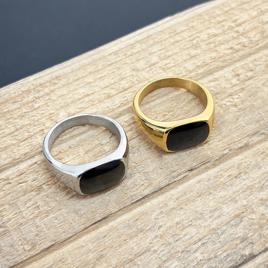 VAF Vincent Oval Signet Glossy Ring Minimalist Shape Stainless Steel Statement Custom Logo Ring for Men Women