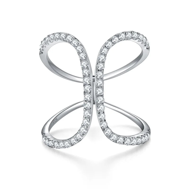 Ruizuan Rhodium Plated Silver Eternity Band Rings Moissanite Trendy Bezel Setting Cross Design Girls Bulk Certified Rings for