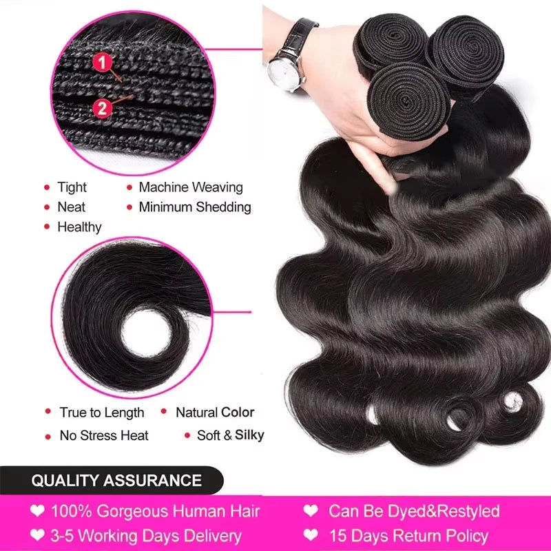 Body Wave Bundles Human Hair Double Drawn Remy Hair Extensions Brazilian Raw Hair Weaving Natural Black Human Hair Bundles