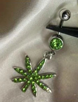 Gaby CZ Dangle Gem Maple Leaf Body Piercing Jewelry 316L Surgical Steel Belly Rings for Wedding and Engagement Stainless Steel