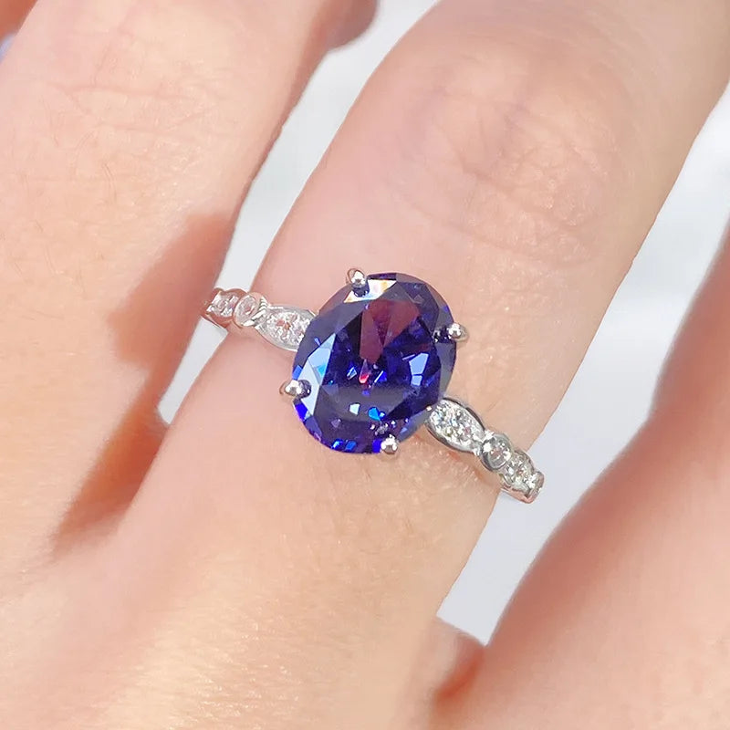 Factory Delivery Original Oval Shape 8a Zircon Rings 925 Sterling Silver Colorful Engagement Wedding Ring