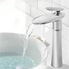 Modern Brass Chrome Finish Deck Mounted 1-Hole Single Handle Waterfall Spout Bathroom Sink Faucet with Ceramic Valve Core