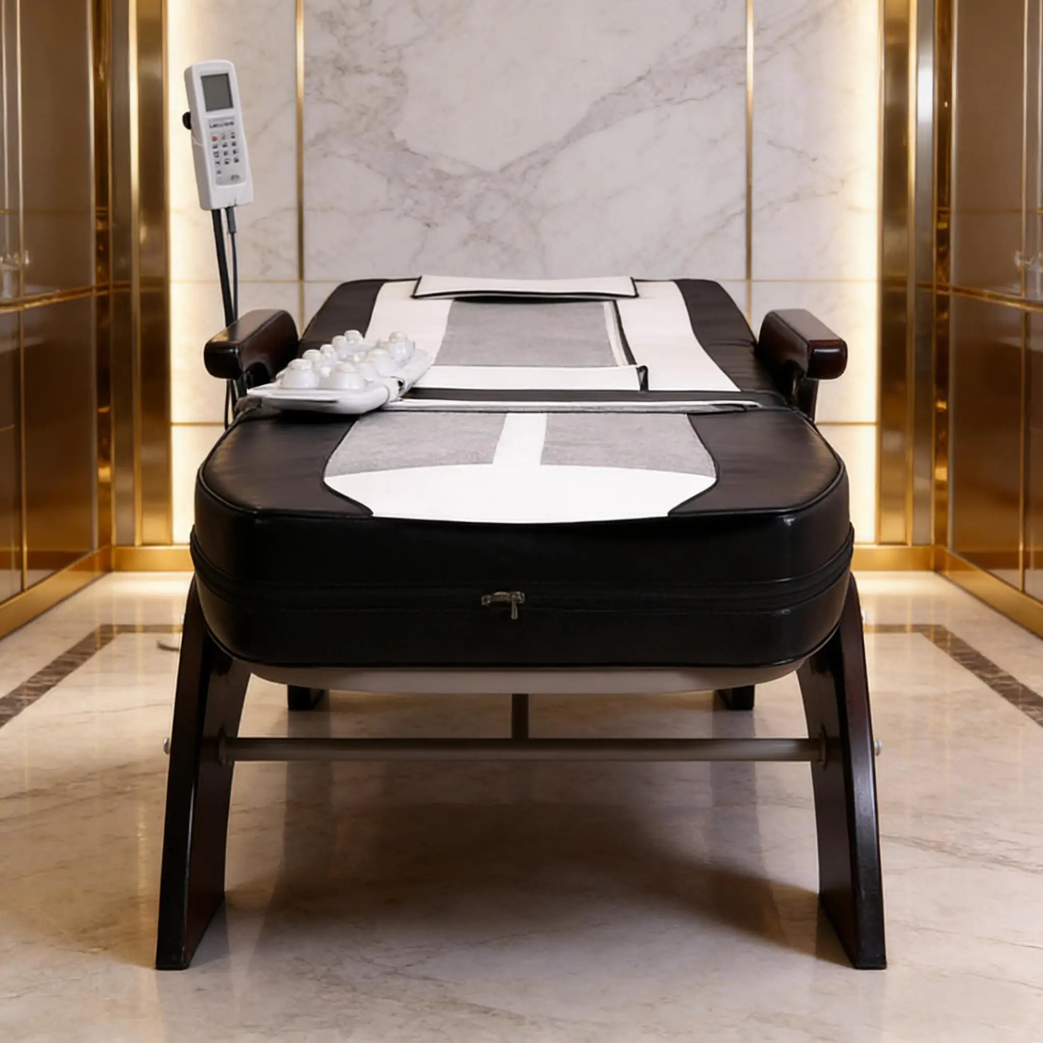Advanced Therapeutic Jade Massage Bed with Natural Stone Rollers Therapy for Neck and Full Body Therapy Functions