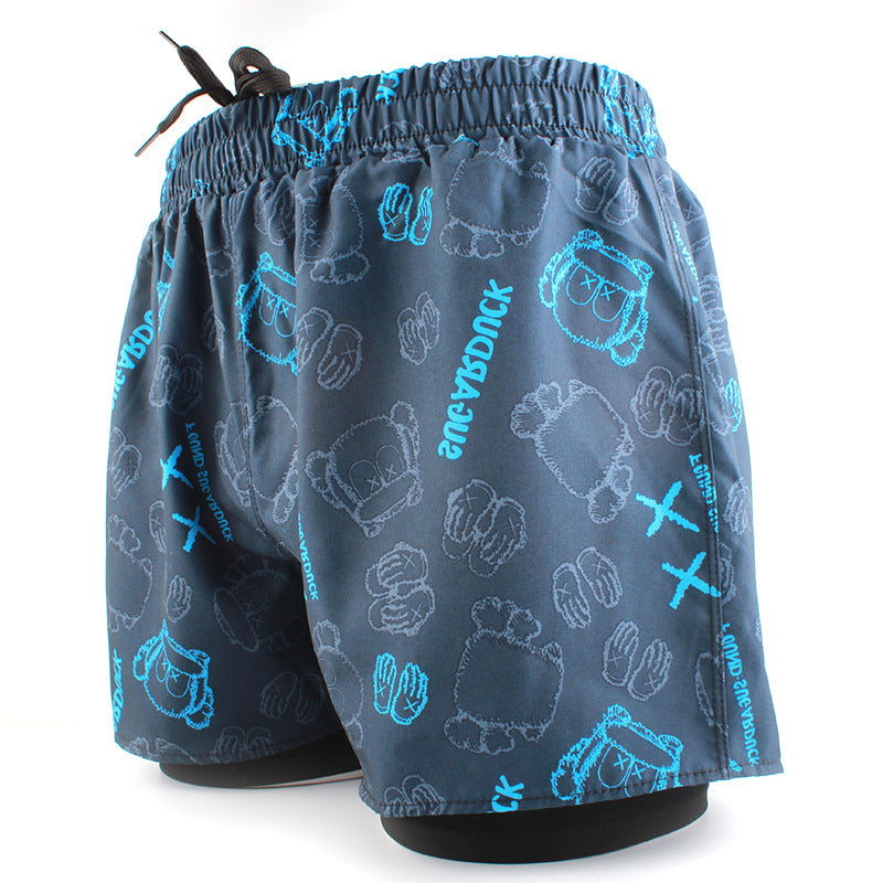 Men's Sports Shorts Summer Explosions Double-layer Quick-drying Swimming Trunks Anti-embarrassment Swimming Trunks Running Fitness Training Shorts