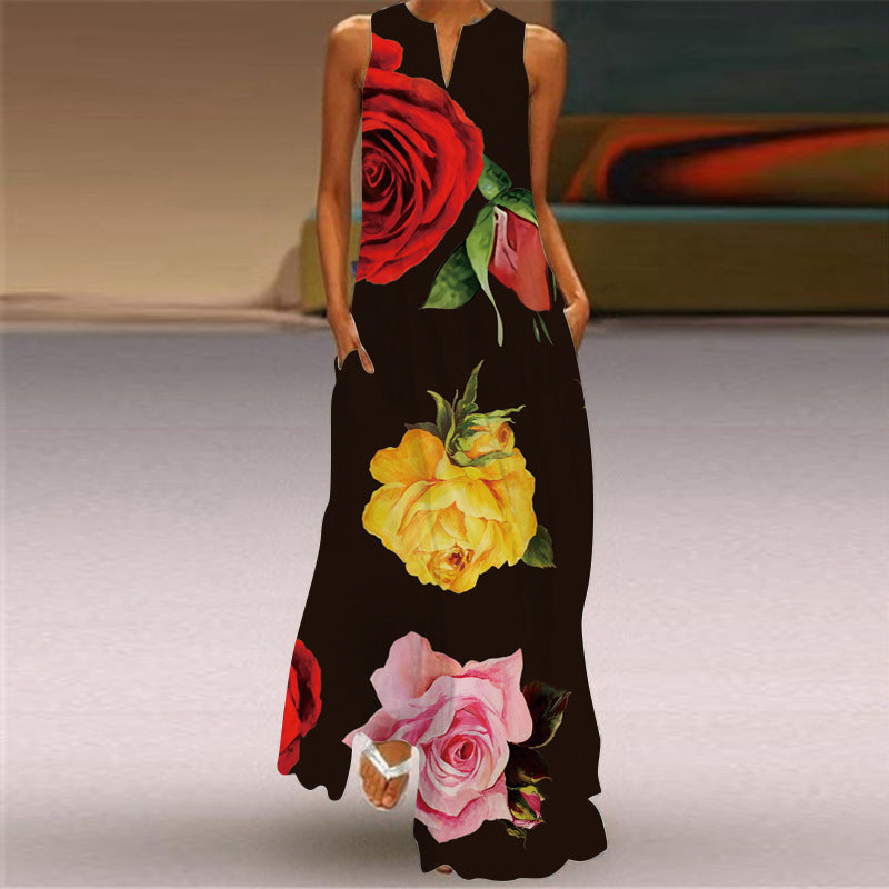 Cross-Border Women's Clothing Amazon Ebay 2026 New European and American Spring and Summer Fashion Printed Sexy Pocketed Long Dress