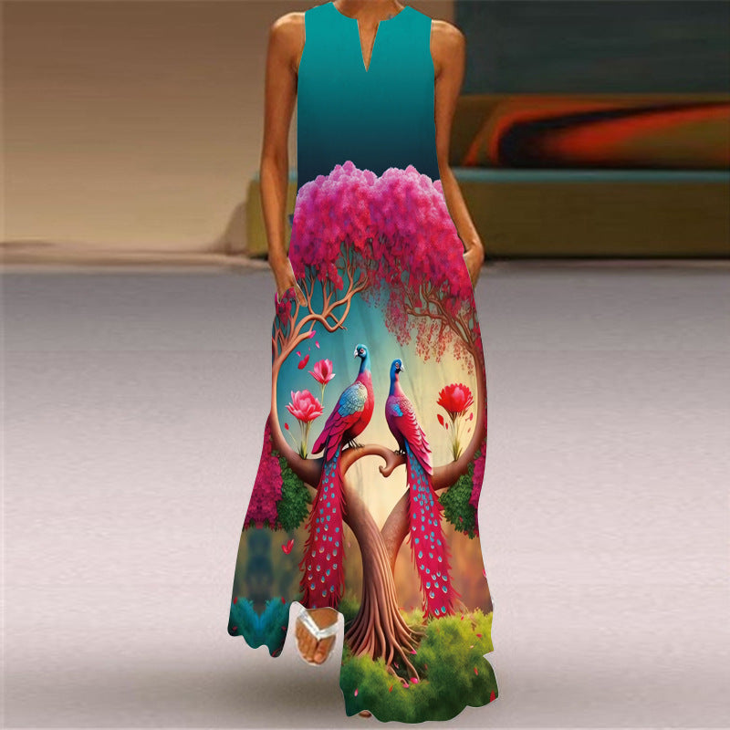 Cross-Border Women's Clothing Amazon Ebay 2026 New European and American Spring and Summer Fashion Printed Sexy Pocketed Long Dress