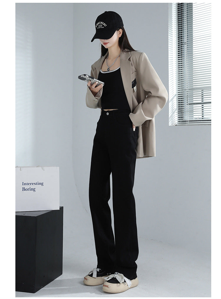 fleece-lined Narrow Straight Jeans Women's 2024 Spring, Autumn and Winter New plus size High Waist Slimming Pants Pear Shape Figure