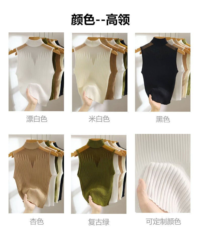 New Style Sleeveless Knit Top for Women, Summer Thin Style with a High-End Feel, Elegant Collar, Vacation Casual Top, Direct Cross-Border Supply