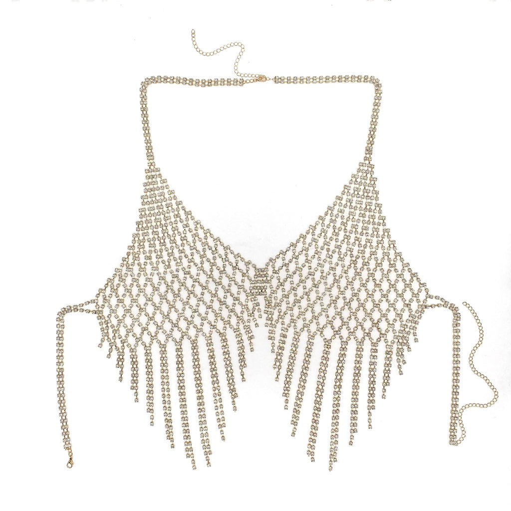 European and American Cross-border Geometric Rhinestone Mesh Tassel Body Chain Sexy Nightclub Exaggerated Flash Diamond Bra Sexy Clothing
